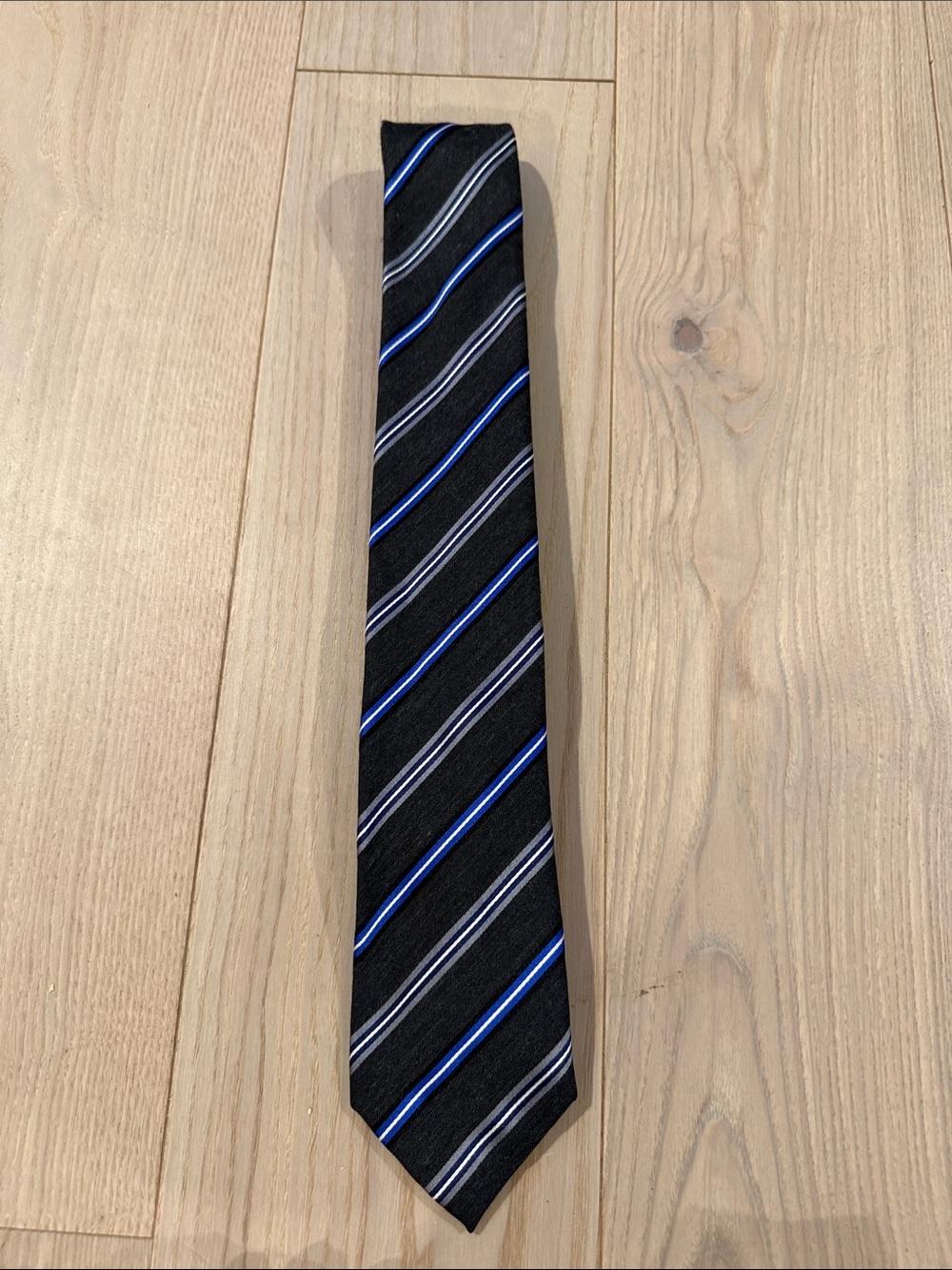 Geoffrey Beene Black Tie with Blue and Gray Stripes